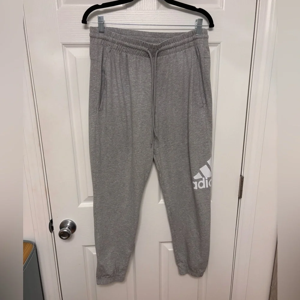 adidas Gray Sweatpant Joggers with White Logo. Large